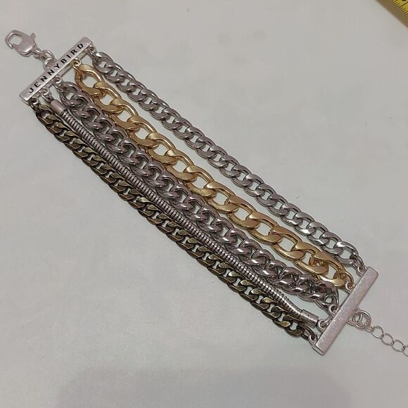 Jenny Bird Austin Cuff Mixed Metal Stacked Layered Chain Bracelet - Picture 3 of 5